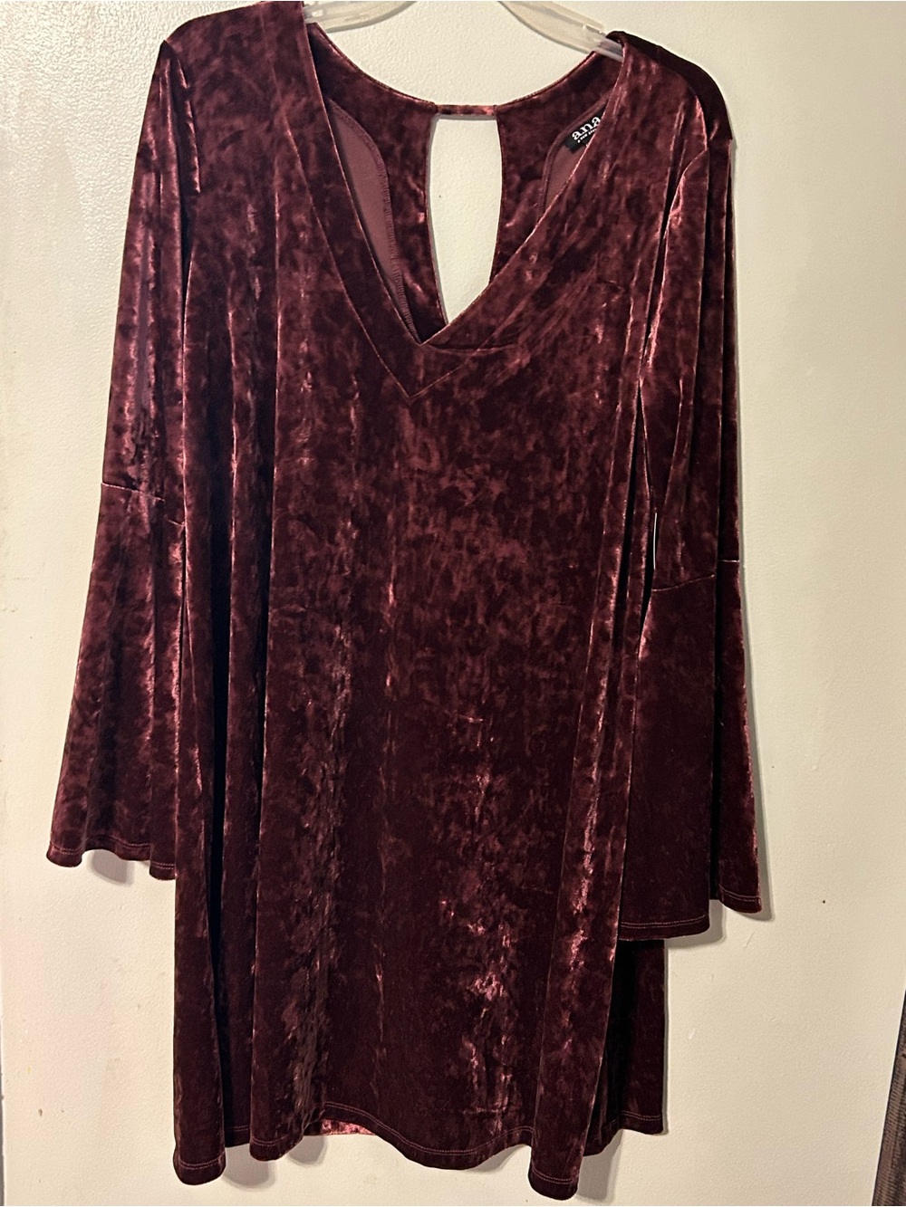 NWT ANA Burgundy Crushed Velvet Mini Dress L